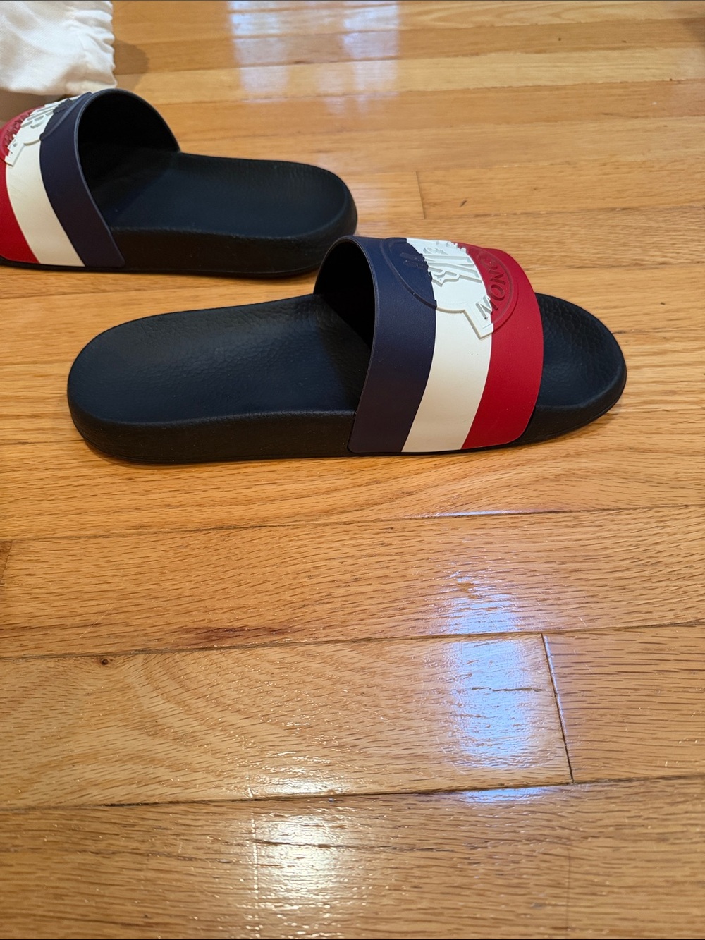Moncler Men’s Tricolor Logo Strap Slide Sandals in Navy White Red - Picture 6 of 11